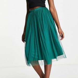 Tulle midi skirt in emerald green